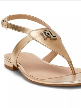 Ralph Lauren Metallic Gold & Silver Logo Thong Sandal-Sz 8 NWT